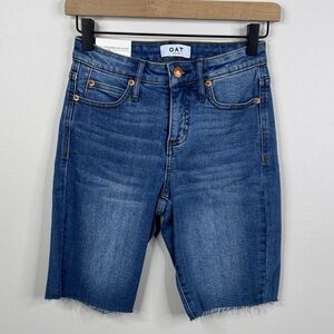 Oat New York High-Rise Bermuda Shorts Size 24 Blue Distressed Cutoff Denim